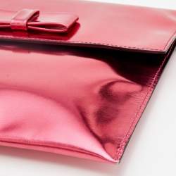 Pre Owned Marni Metallic Pink Patent Leather Bow Clutch