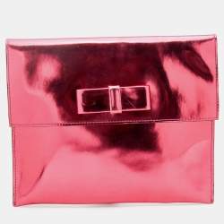Pre Owned Marni Metallic Pink Patent Leather Bow Clutch