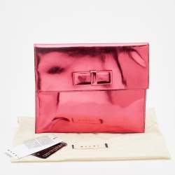 Pre Owned Marni Metallic Pink Patent Leather Bow Clutch