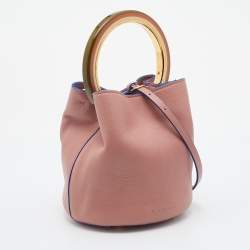 Marni Old Rose Leather Pannier Top Handle Bucket Bag