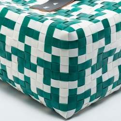 Marni Green/White Woven Straw Market Bastet Tote