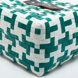 Marni Green/White Woven Straw Market Bastet Tote