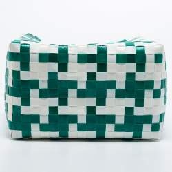 Marni Green/White Woven Straw Market Bastet Tote