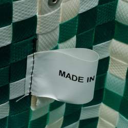 Marni Green/White Woven Straw Market Bastet Tote