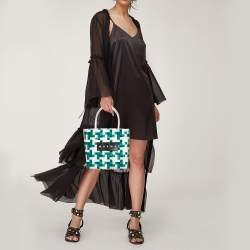 Marni Green/White Woven Straw Market Bastet Tote