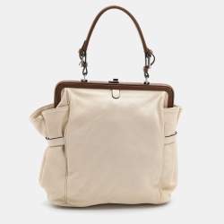 Marni Light Beige/Brown Leather Frame Satchel