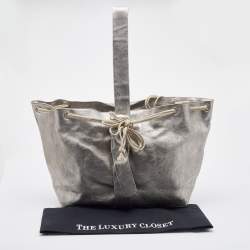 Marni Silver Leather Drawstring Shoulder Bag