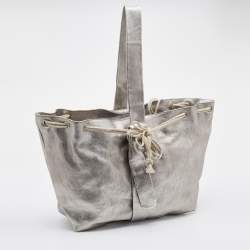 Marni Silver Leather Drawstring Shoulder Bag