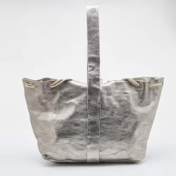 Marni Silver Leather Drawstring Shoulder Bag