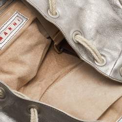 Marni Silver Leather Drawstring Shoulder Bag