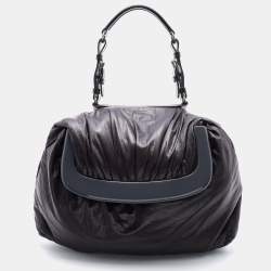 Marni Dark Brown/Black Leather Kiss Lock Satchel