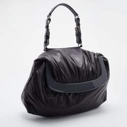 Marni Dark Brown/Black Leather Kiss Lock Satchel
