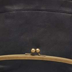 Pre Owned Marni Dark Blue Leather Kisslock Satchel