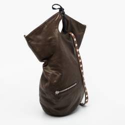 Marni Brown Leather Embellished Bucket Shoulder Bag