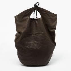 Marni Brown Leather Embellished Bucket Shoulder Bag