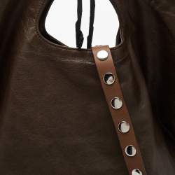 Marni Brown Leather Embellished Bucket Shoulder Bag