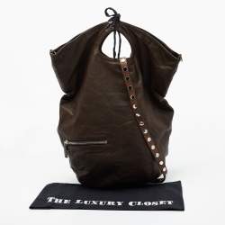 Marni Brown Leather Embellished Bucket Shoulder Bag