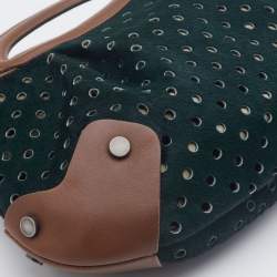 Marni Dark Green/Brown Perforated Calf Hair and Leather Top Handle Bag