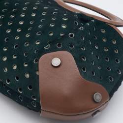 Marni Dark Green/Brown Perforated Calf Hair and Leather Top Handle Bag