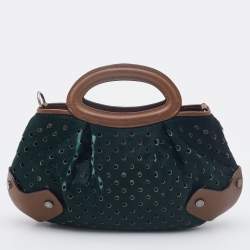 Marni Dark Green/Brown Perforated Calf Hair and Leather Top Handle Bag