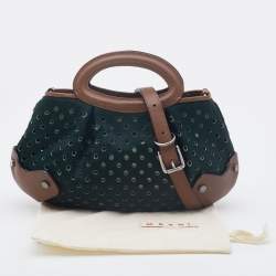 Marni Dark Green/Brown Perforated Calf Hair and Leather Top Handle Bag