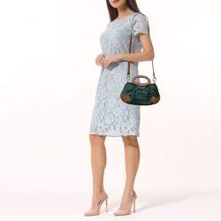 Marni Dark Green/Brown Perforated Calf Hair and Leather Top Handle Bag