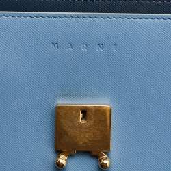 Pre Owned Marni Blue Leather Medium Flap Trunk Shoulder Bag