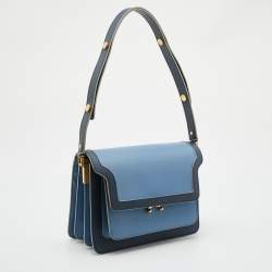 Pre Owned Marni Blue Leather Medium Flap Trunk Shoulder Bag