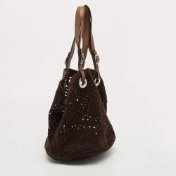 Marni Dark Brown Suede and Leather Lasercut Hobo