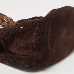 Marni Dark Brown Suede and Leather Lasercut Hobo