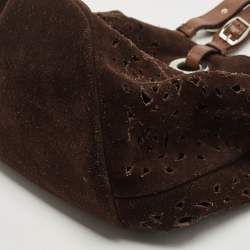 Marni Dark Brown Suede and Leather Lasercut Hobo