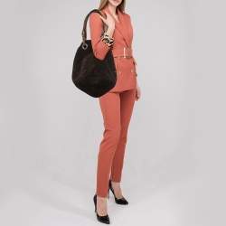 Marni Dark Brown Suede and Leather Lasercut Hobo