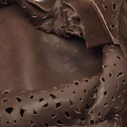 Marni Dark Brown Suede and Leather Lasercut Hobo