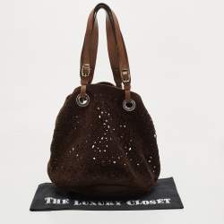 Marni Dark Brown Suede and Leather Lasercut Hobo