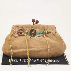 Pre Owned Marni Beige Jute Kisslock Frame Clutch