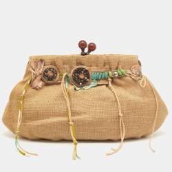 Pre Owned Marni Beige Jute Kisslock Frame Clutch