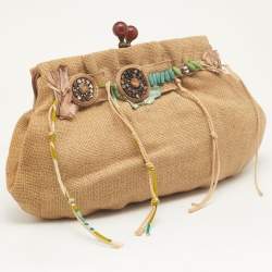 Pre Owned Marni Beige Jute Kisslock Frame Clutch