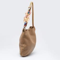 Pre Owned Marni Beige Leather Crystal Embellished Hobo