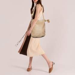 Pre Owned Marni Beige Leather Crystal Embellished Hobo