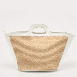 Pre Owned Marni White/Natural Raffia and Leather Small Tropicalia Tote