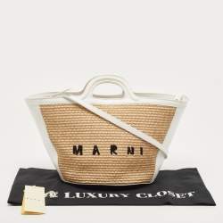 Pre Owned Marni White/Natural Raffia and Leather Small Tropicalia Tote