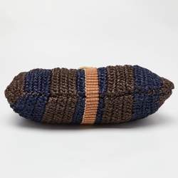 Pre Owned Marni Brown/Blue Woven Straw and Leather Round Lock Tote