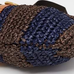 Pre Owned Marni Brown/Blue Woven Straw and Leather Round Lock Tote