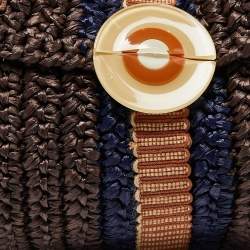 Pre Owned Marni Brown/Blue Woven Straw and Leather Round Lock Tote