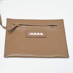 Pre Owned Marni Olive Green Leather Pannier Bucket Bag