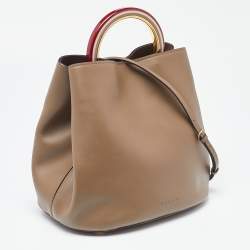 Pre Owned Marni Olive Green Leather Pannier Bucket Bag