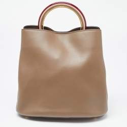 Pre Owned Marni Olive Green Leather Pannier Bucket Bag