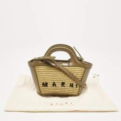 Marni Olive Green Leather and Raffia Micro Tropicalia Bag