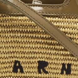 Marni Olive Green Leather and Raffia Micro Tropicalia Bag
