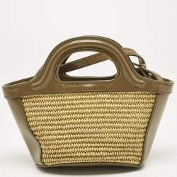 Marni Olive Green Leather and Raffia Micro Tropicalia Bag